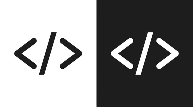 Coding brackets development icon in black and white with programming brackets development software developer