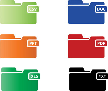 Set of colorful file folders representing various digital document formats