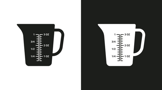 Liquid measuring cup icon with oz units measuring capacity preparation ingredient markings minimalist silhouette