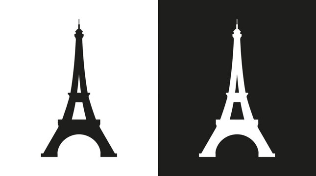 Eiffel tower silhouette vector illustration isolated on black and white background with monument landmark architecture