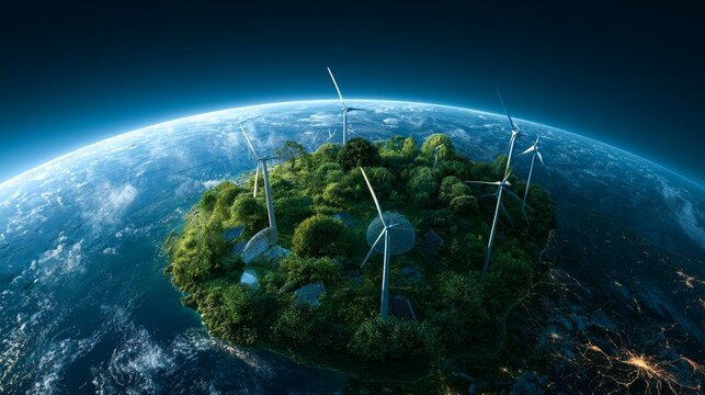 Environmental conservation and sustainable ESG technology concept featuring clean energy generated from renewable natural resources, symbolizing green power, ecological protection, sustainability.