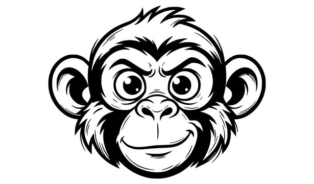 Cute Monkey Chimpanzee Head Cartoon Mascot Logo Black and White Vector Illustration for Kids Design