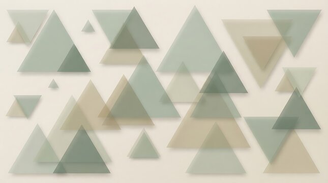 Abstract geometric pattern with overlapping vellum triangles on neutral background
