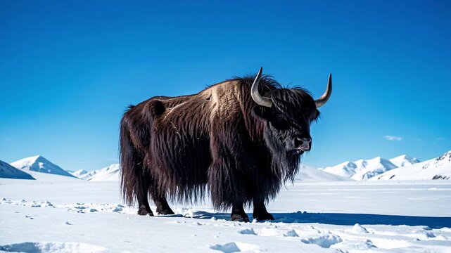 Yak Standing on Snowy Arctic Plain.