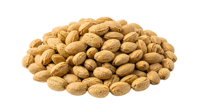 Heap of raw dry ogbono african mango seeds ingredient isolated on transparent background