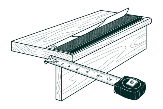 woodworking bench vector illustration with measurement tape for carpentry and craft projects.