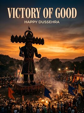 Victory of good dussehra sunset landscape.