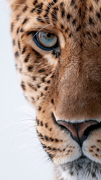 Surreal oval sculpture of a leopard face with detailed fur texture, spots, and long whiskers isolated on a clean white background for creative concepts