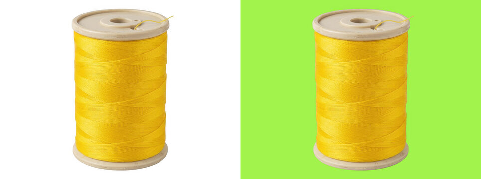 Yellow sewing thread spool on background