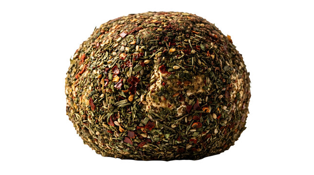 Aged Lebanese shanklish cheese ball coated in zaatar spices isolated on a transparent background