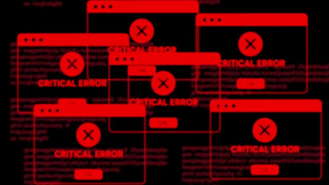 Critical error system crash animation multiple red warning popups