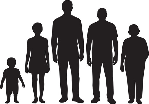 Silhouettes of a family standing in a row from a young child to an elderly person
