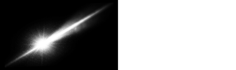 Bright shooting star or comet with glowing light trail and sparkling particles on black background isolated on transparent background © MDABUL