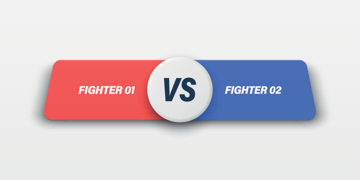 Versus White Banner, Vector Illustration. Red vs Blue Fighter Comparison Label for Game Stream Overlay. Battle Screen, Tournament Match. Esports Design, Competition Concept. Horizontal Background
