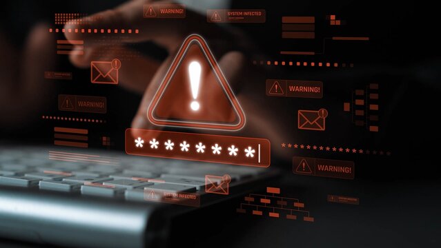 Password security breach warning with red asterisk box, cybersecurity alert, lock icons, and critical vulnerability signals in digital system access Marrow