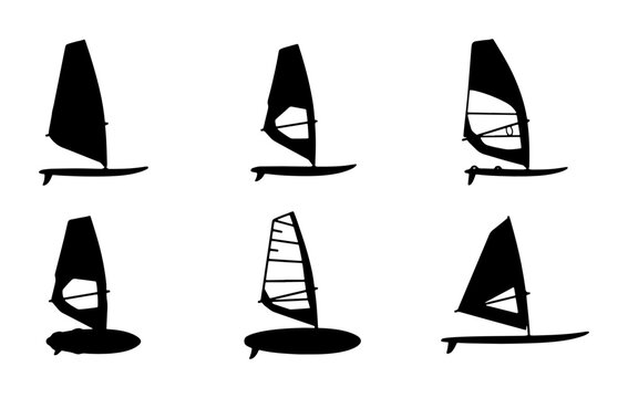 Black windsurf sail silhouettes on white background, sport graphic