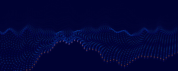 Digital Transformation Abstract AI Data Wave Particles Background. Global Future Innovation Technology Visualization for Business Presentation. Blue Cyber Digital Flow Pattern. Vector Illustration