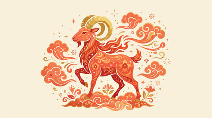 Fototapeta premium Fire goat vector illustration for Chinese New Year 