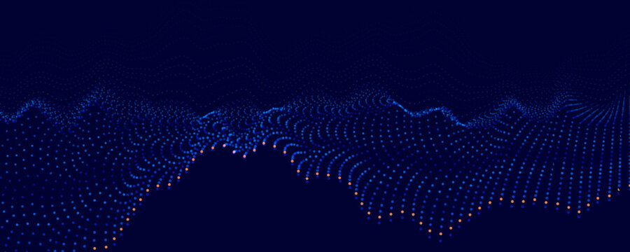 Digital Transformation Abstract AI Data Wave Particles Background. Global Future Innovation Technology Visualization for Business Presentation. Blue Cyber Digital Flow Pattern. Vector Illustration