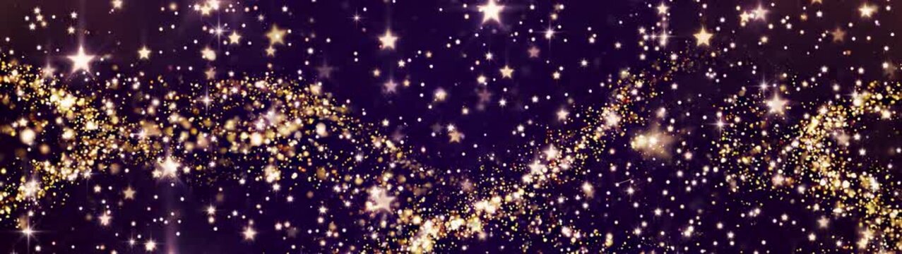 Celebration and luxury background golden stars and glowing particles flowing in a wave motion festive holiday atmosphere for event and broadcast.