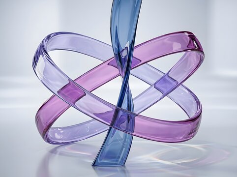 Ethereal Translucent Glass Ribbons Intertwining in Futuristic Geometric Harmony with Soft Lavender