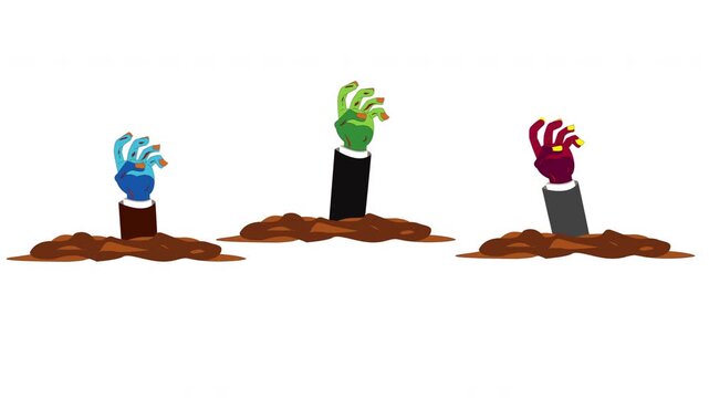 Halloween zombie hands emerging from the ground illustration