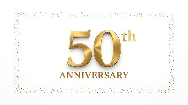 Golden 50th anniversary logo with glitter frame on white background