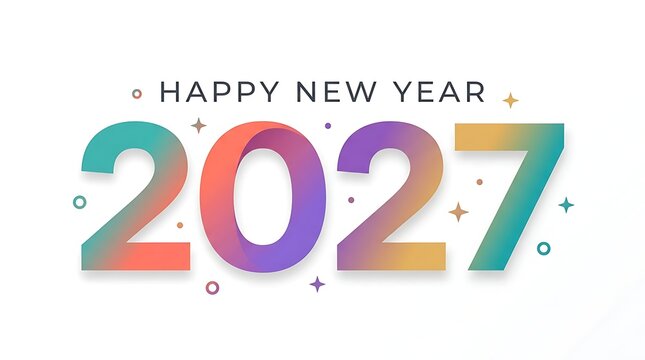 Happy New Year 2027 Typographic Design with Colorful Gradient Numbers and Festive Stars