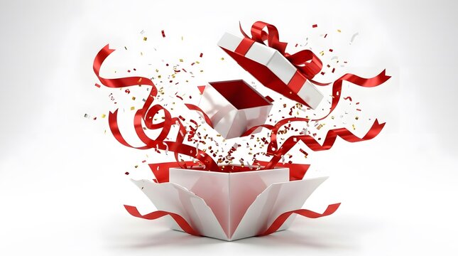 This captivating digital artwork portrays a fragmented abstract representation of a festive ornament seemingly exploding with vibrant red and white shards evoking a