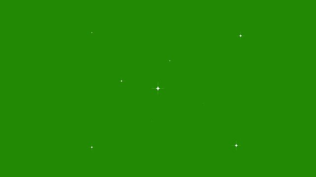 Blinking doodle cartoon retro stars sparkle White glowing line stars , twinkle magic dust animation, fast line glitter motion.glitter stars trail transition on alpha channel green screen.4k video