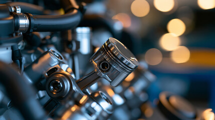 Fototapeta premium Internal combustion engine cross-section showing mechanical components, technical detail and engineering precision, automotive design concept, with copy space