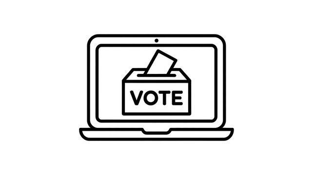 Online voting icon with a ballot box on a laptop screen
