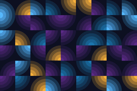 Abstract geometric pattern with colorful concentric quarter circles