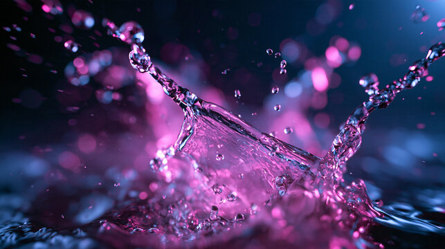 Water Splash with Vibrant Pink and Blue Lighting