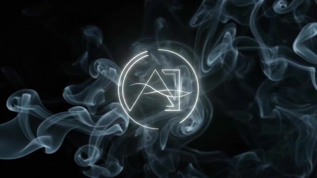 Futuristic glowing circular logo emblem with swirling smoke effect AIzaSyAwyVgEvP5da-2JkZi2lUjOIXkrlyqbm94 on dark background