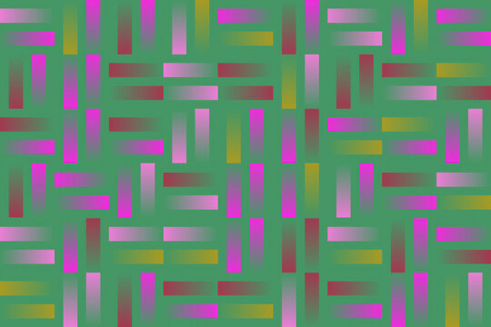 Abstract geometric pattern with colorful gradient rectangles on green background