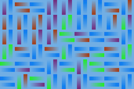 Abstract geometric pattern of colorful gradient rectangles on blue background