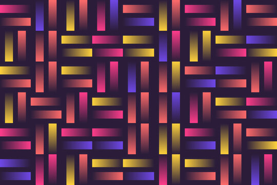 Abstract geometric pattern of colorful gradient rectangles on dark background