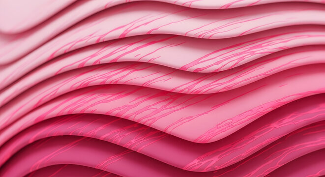 Abstract flowing layers of pink fabric with deep crimson wave patterns