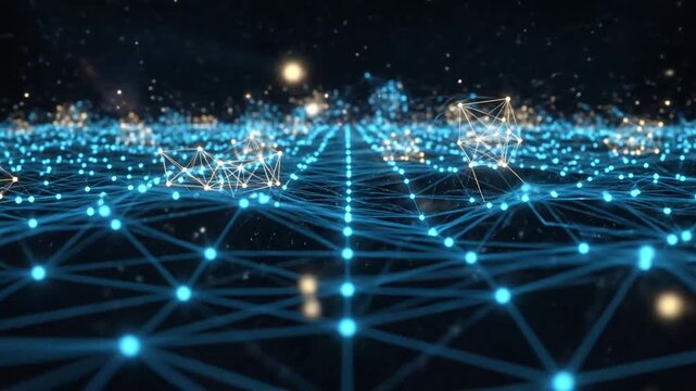 Futuristic Digital Network Visualization with Glowing Data Points and Interconnected Lines