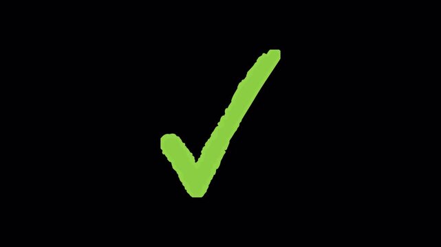4K transparent alpha channel hand drawn green checkmark correct or success symbol animation video overlay