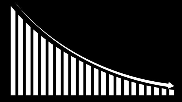 Declining Bar Chart with Downward Trend Arrow Business Performance Loss Analytics Graph on Black . 4k 