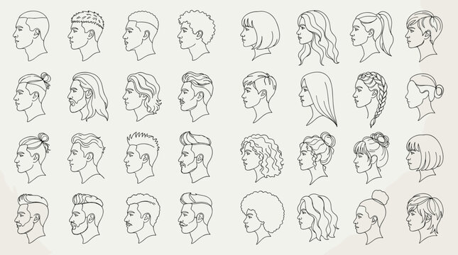 Men&rsquo;s Haircuts Short Hairstyles Fade Undercut and Modern Hair Vector Icon Collection