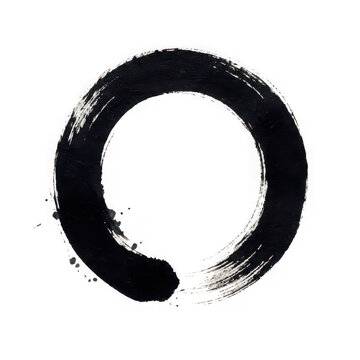 Enso circle, hand drawn black ink brush stroke isolated on transparent background