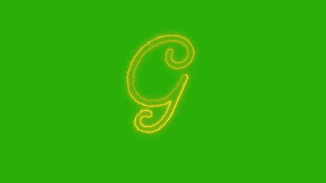 Glowing golden letter g animation effect on vibrant green screen
