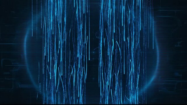 Digital data stream visualization with glowing blue linear patterns and circular effects showcasing high-tech informational flow