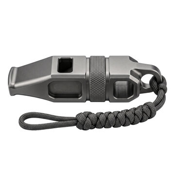 Titanium Emergency Whistle With Paracord Lanyard Isolated On Transparent Background