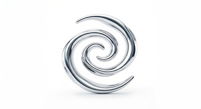 Polished chrome metal abstract spiral swirl shape symbol