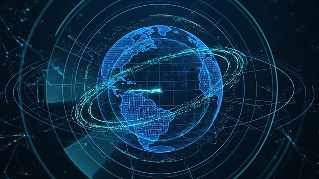 Futuristic digital globe network visualization showcasing global interconnectedness and technological connectivity
