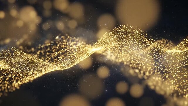 Mesmerizing Gold Dust Particle Waves Creating an Illusory Dynamic Scene in a Dark Space